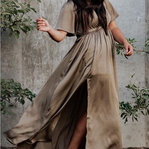 Baltic Born Sicily Satin Maxi Dress Olive Green